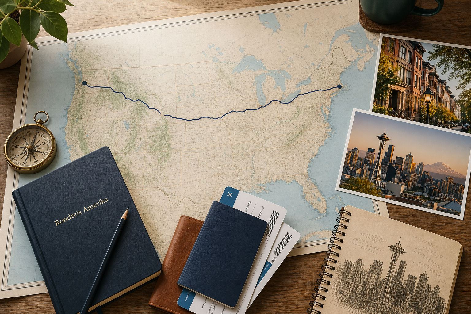 Geillustreerde routekaart voor een rondreis Amerika